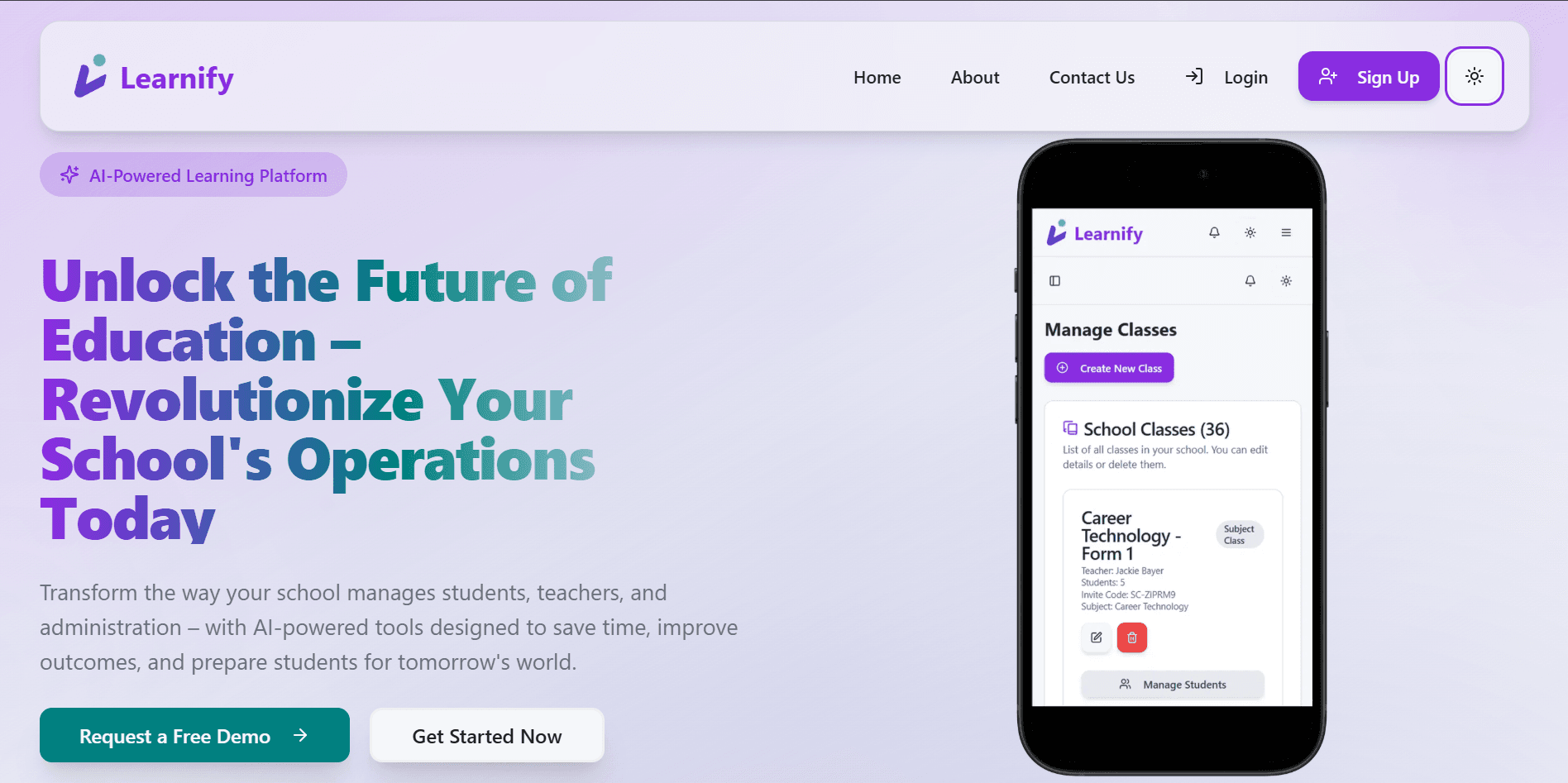 Learnify – EdTech SaaS for Schools website screenshot